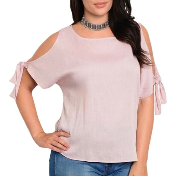 Tops - Plus Size Cold Shoulder Tie Sleeves Top